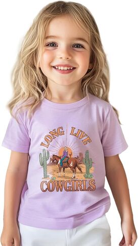 Cowgirl Shirt for Girls Western T-Shirts Kids Cowboy Letter Cotton Horse Clothes Cute Tops Tee 2-8 Years in Saudi Arabia