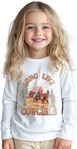 Cowgirl Shirt for Girls Western T-Shirts Kids Cowboy Letter Cotton Horse Clothes Cute Tops Tee 2-8 Years in Saudi Arabia