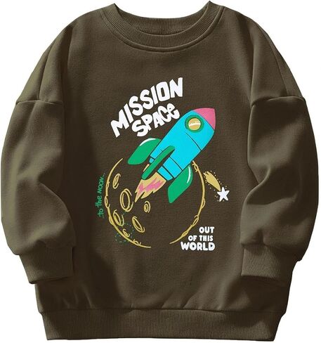 Boys' Mission Space Graphic Sweatshirt, Long Sleeve Crewneck Pullover, Soft Cotton Top for 3-8 Years in Saudi Arabia
