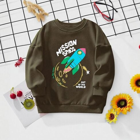 Boys' Mission Space Graphic Sweatshirt, Long Sleeve Crewneck Pullover, Soft Cotton Top for 3-8 Years in Saudi Arabia