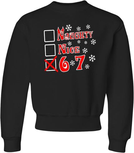 Go All Out Naughty Nice 6 7 مضحك عيد الميلاد ستة سبعة رجال الشباب البلوز Crewneck in Kuwait