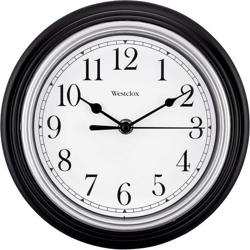 ساعة حائط دائرية بحركة كوارتز Westclox، تصميم تناظري معاصر، تعمل بالبطارية للاستخدام الداخلي (أسود، 9 بوصة) in Saudi Arabia