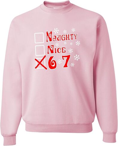 Go All Out Naughty Nice 6 7 مضحك عيد الميلاد ستة سبعة رجال الشباب البلوز Crewneck in Kuwait