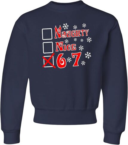 Go All Out Naughty Nice 6 7 مضحك عيد الميلاد ستة سبعة رجال الشباب البلوز Crewneck in Kuwait