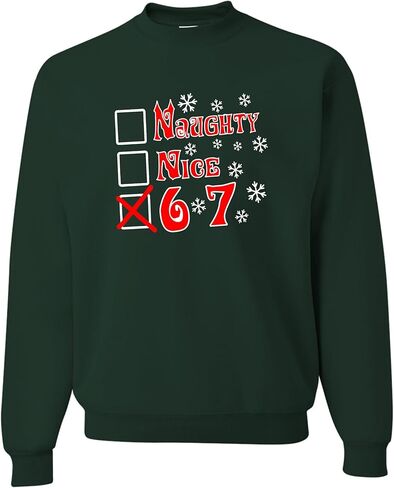Go All Out Naughty Nice 6 7 مضحك عيد الميلاد ستة سبعة رجال الشباب البلوز Crewneck in Kuwait