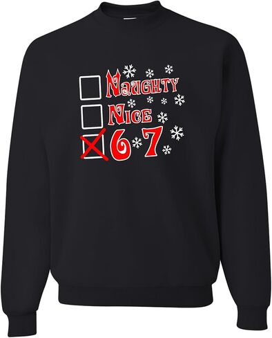 Go All Out Naughty Nice 6 7 مضحك عيد الميلاد ستة سبعة رجال الشباب البلوز Crewneck in Kuwait