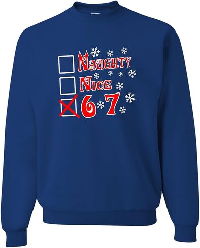 Go All Out Naughty Nice 6 7 مضحك عيد الميلاد ستة سبعة رجال الشباب البلوز Crewneck in Kuwait