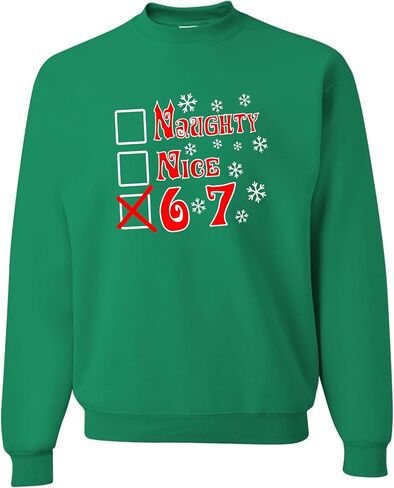 Go All Out Naughty Nice 6 7 مضحك عيد الميلاد ستة سبعة رجال الشباب البلوز Crewneck in Kuwait