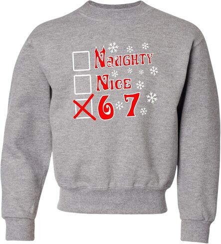 Go All Out Naughty Nice 6 7 مضحك عيد الميلاد ستة سبعة رجال الشباب البلوز Crewneck in Kuwait