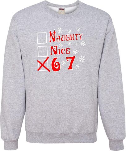 Go All Out Naughty Nice 6 7 مضحك عيد الميلاد ستة سبعة رجال الشباب البلوز Crewneck in Kuwait