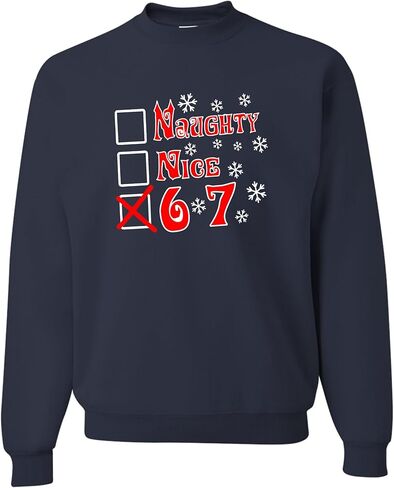 Go All Out Naughty Nice 6 7 مضحك عيد الميلاد ستة سبعة رجال الشباب البلوز Crewneck in Kuwait