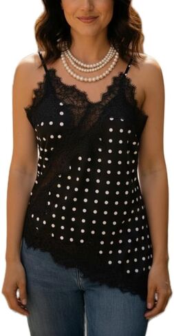Women Satin Lace Camisole Top Sleeveless Spaghetti Strap Silk Lace Trim Cami Top Asymmetrical Tank Top Streewear in Saudi Arabia