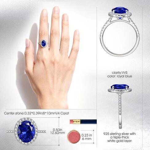 Certified 4ct Lab Grown Royal Blue Sapphire Rings for Women, Princess Diana Inspired Engagement ring, Anniversary, September Birthstone Eco-Friendly Fine Jewelry Gifts, with Certification & Gift Box in Saudi Arabia