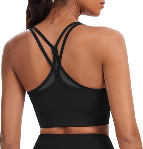 Sports Bra for Women, Tank Wide Straps Square Neck Criss-Cross Bra with Removable Cups for Yoga Gym Athletic Running in Kuwait