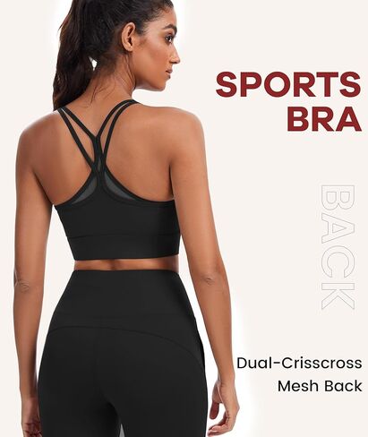 Sports Bra for Women, Tank Wide Straps Square Neck Criss-Cross Bra with Removable Cups for Yoga Gym Athletic Running in Kuwait