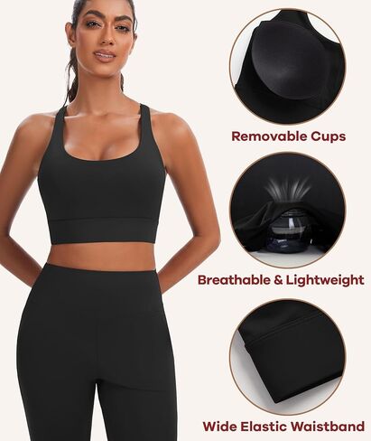Sports Bra for Women, Tank Wide Straps Square Neck Criss-Cross Bra with Removable Cups for Yoga Gym Athletic Running in Kuwait