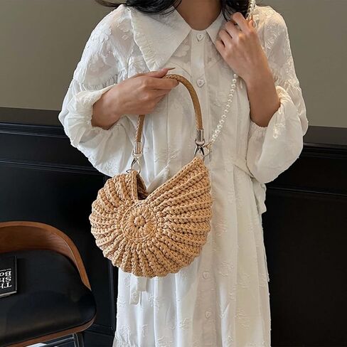 حقيبة يد نسائية منسوجة يدويًا على شكل محارة بوهو بيرل حقيبة شاطئية in Kuwait