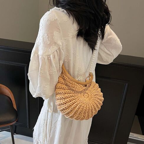 حقيبة يد نسائية منسوجة يدويًا على شكل محارة بوهو بيرل حقيبة شاطئية in Kuwait
