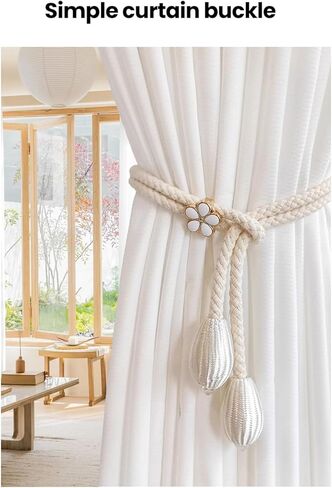 2PCS Cartoon Flower Curtain Tiebacks for Father's Day, No-Drill Curtain Holdbacks for Stylish Home Decor, White in Saudi Arabia