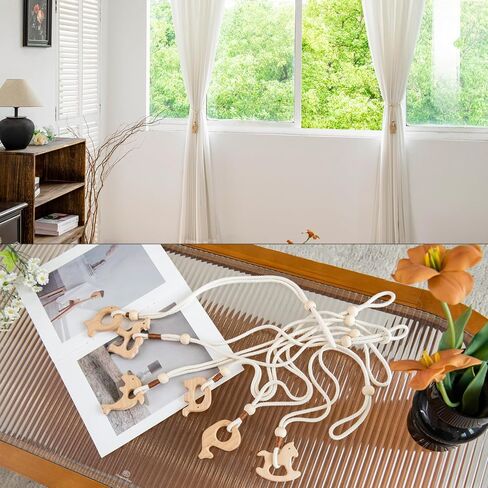 Wooden Animal Curtain Tie Backs- Cotton Rope Tiebacks Window Treatment Holdbacks with Natural Wood Beads for Home Outdoor Room Decor (2Pack, Elephant) in Kuwait