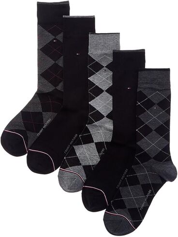 Tommy Hilfiger Men's 5 Pack Signature Argyle Dress Crew Socks, black Shoe Size 7-12 in Kuwait