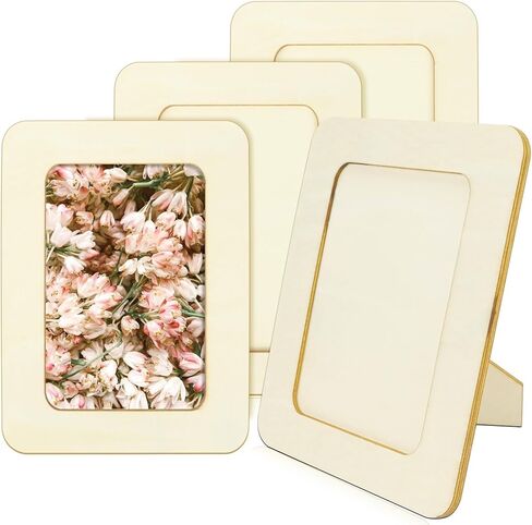 VOKOY 6 Pack DIY Wooden Picture Frames, 4"x6" Unfinished Standing Picture Photo Frame Set Unfinished Craft Wood Frames with Decorative Accessories for Easter Mother's Day Wedding Birthday Party Gift in Kuwait