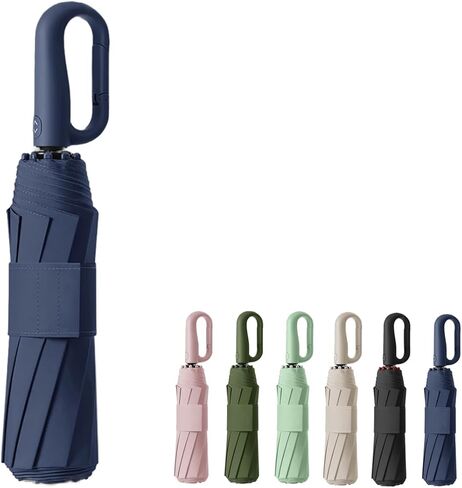 Travel Automatic Folding Umbrella with Carabiner Handle&5CM/2IN Widened Hook and Loop Strip for Men Women,Portable Compact Parasol,Open Close,10Ribs,Strong,UV Protection,Sun Rain,Backpack Car in Saudi Arabia