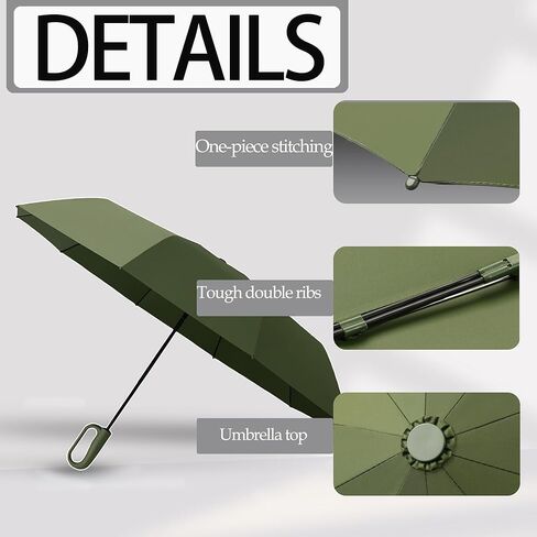 Travel Automatic Folding Umbrella with Carabiner Handle&5CM/2IN Widened Hook and Loop Strip for Men Women,Portable Compact Parasol,Open Close,10Ribs,Strong,UV Protection,Sun Rain,Backpack Car in Saudi Arabia