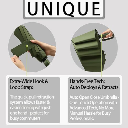 Travel Automatic Folding Umbrella with Carabiner Handle&5CM/2IN Widened Hook and Loop Strip for Men Women,Portable Compact Parasol,Open Close,10Ribs,Strong,UV Protection,Sun Rain,Backpack Car in Saudi Arabia