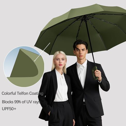 Travel Automatic Folding Umbrella with Carabiner Handle&5CM/2IN Widened Hook and Loop Strip for Men Women,Portable Compact Parasol,Open Close,10Ribs,Strong,UV Protection,Sun Rain,Backpack Car in Saudi Arabia