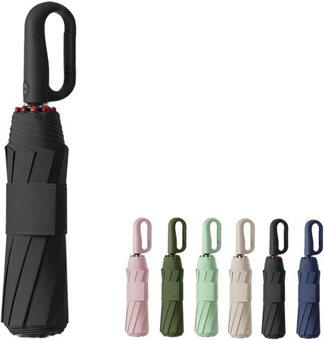 Travel Automatic Folding Umbrella with Carabiner Handle&5CM/2IN Widened Hook and Loop Strip for Men Women,Portable Compact Parasol,Open Close,10Ribs,Strong,UV Protection,Sun Rain,Backpack Car in Saudi Arabia