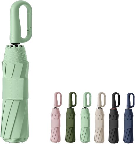 Travel Automatic Folding Umbrella with Carabiner Handle&5CM/2IN Widened Hook and Loop Strip for Men Women,Portable Compact Parasol,Open Close,10Ribs,Strong,UV Protection,Sun Rain,Backpack Car in Saudi Arabia