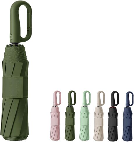 Travel Automatic Folding Umbrella with Carabiner Handle&5CM/2IN Widened Hook and Loop Strip for Men Women,Portable Compact Parasol,Open Close,10Ribs,Strong,UV Protection,Sun Rain,Backpack Car in Saudi Arabia