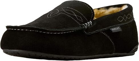 ARIAT Men's Clayton Moccasin Slippers - Durable Genuine Suede Warm Casual Stylish Indoor/Outdoor Shoes with Plush Boa Lining in Saudi Arabia