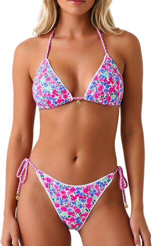 طقم بيكيني صفيق بسلسلة مثلثة للنساء، ملابس سباحة مثيرة مكونة من قطعتين، بدلة استحمام برازيلية in Kuwait