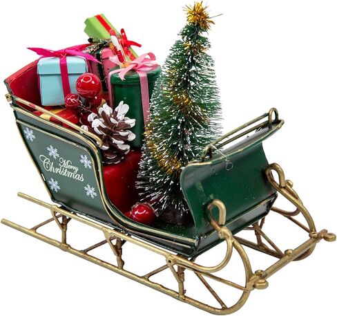 YCHTEWY-Red Santa Sleigh ديكور عيد الميلاد لسطح الطاولة ديكورات المنزل في العطلات مع سحر ريفي، ديكور معدني لعيد الميلاد (G) (G RED 6.7") in Kuwait