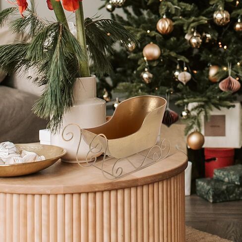 Angoily Golden Sled Car Decoration for Christmas Tree Iron Sleigh Ornament for Holiday Parties and Festive Decor 12.59 x 6.88 x 4.84 Inch in Saudi Arabia