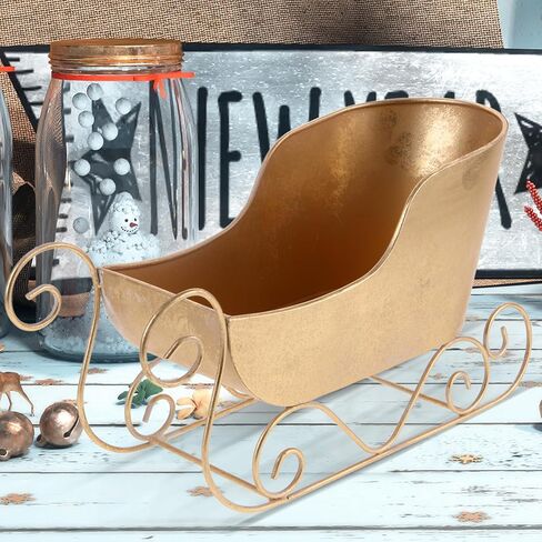 Angoily Golden Sled Car Decoration for Christmas Tree Iron Sleigh Ornament for Holiday Parties and Festive Decor 12.59 x 6.88 x 4.84 Inch in Saudi Arabia