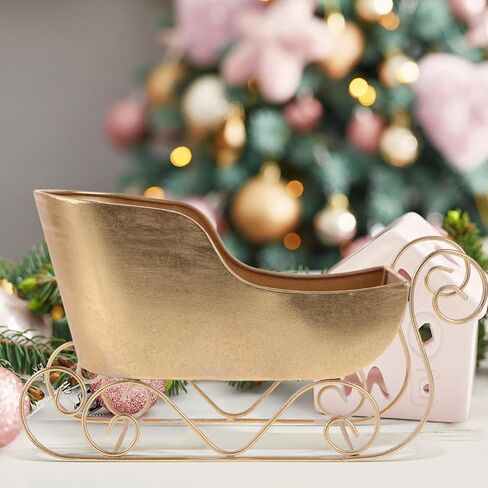 Angoily Golden Sled Car Decoration for Christmas Tree Iron Sleigh Ornament for Holiday Parties and Festive Decor 12.59 x 6.88 x 4.84 Inch in Saudi Arabia