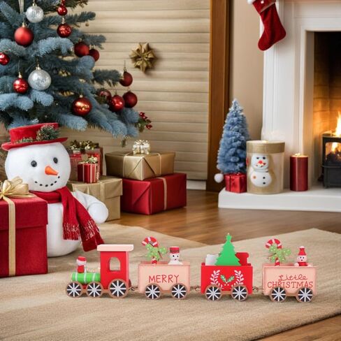 DECHOUS Wooden Christmas Train Painted Mini Train Decor Set Holiday Table Decorations for Home Christmas Party, 9.6x2.4x1.2 Inch in Saudi Arabia