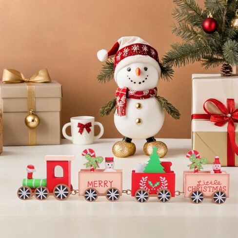 DECHOUS Wooden Christmas Train Painted Mini Train Decor Set Holiday Table Decorations for Home Christmas Party, 9.6x2.4x1.2 Inch in Saudi Arabia