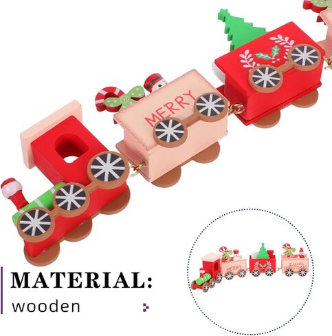 DECHOUS Wooden Christmas Train Painted Mini Train Decor Set Holiday Table Decorations for Home Christmas Party, 9.6x2.4x1.2 Inch in Saudi Arabia