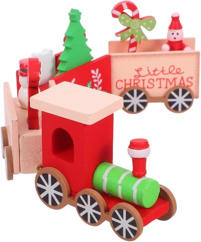 DECHOUS Wooden Christmas Train Painted Mini Train Decor Set Holiday Table Decorations for Home Christmas Party, 9.6x2.4x1.2 Inch in Saudi Arabia
