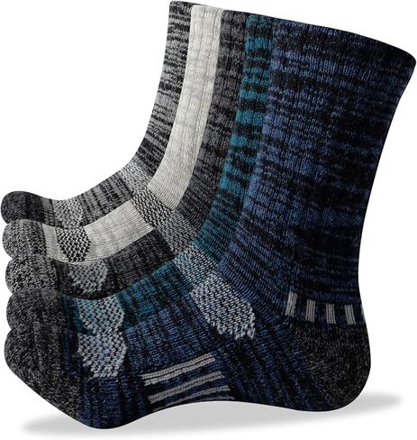 Men's Wool Crew Work Socks, 5 Pairs, Moisture Wicking Cushioned Boot Socks for Hiking, Running and Sports in Saudi Arabia