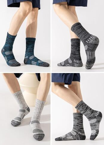 Men's Wool Crew Work Socks, 5 Pairs, Moisture Wicking Cushioned Boot Socks for Hiking, Running and Sports in Saudi Arabia