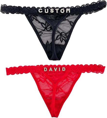2-Pack Personalized Thongs With Names, Custom Thong With His Name Hand Sewn Low Rise Lace G-String Panties for Women in Saudi Arabia