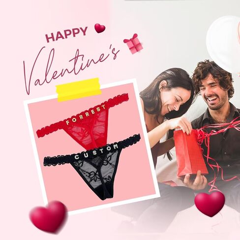 2-Pack Personalized Thongs With Names, Custom Thong With His Name Hand Sewn Low Rise Lace G-String Panties for Women in Saudi Arabia