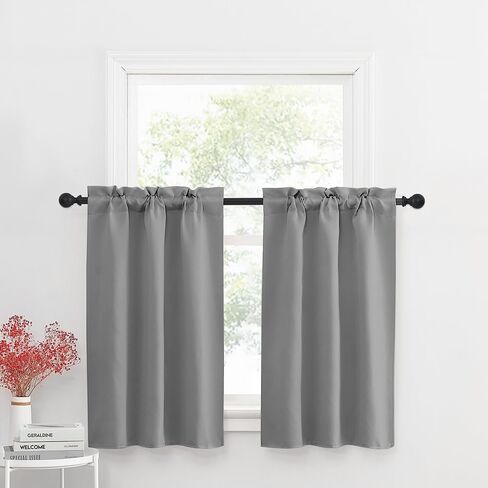 Kitchen Curtains for Small Window, Blackout Thermal Insulated Short Curtain Valances for Closet Cabinet, Rod Pocket Window Covering for Bathroom, 29" W x 36" L, Silver Grey, 2 Panels in Saudi Arabia