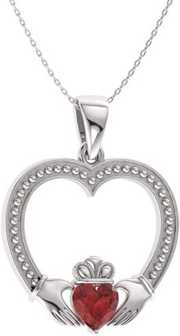 Diamondere Natural and Certified Heart Cut Gemstone Claddagh Necklace in 14k Solid Gold | 0.30 Carat Pendant with Chain Valentine's Day Gift for her in Saudi Arabia