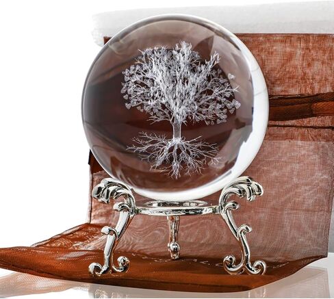 Tree of Life Crystal Ball Decoration - Laser-Engraved Multi-Pattern Design with Stand, Suitable for Home, Office and Bedroom in Saudi Arabia